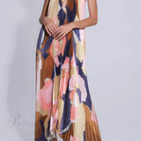 Elegante vestido midi plisado con cuello halter y tirantes abiertos en la espalda, encantador y elegante.