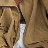 Elegante chaqueta de ante estilo abrigo