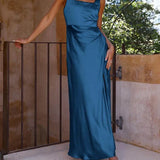 Vestidos midi de satén de verano con espalda abierta, encantadores vestidos de dama de honor y de fiesta.