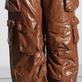 Pantalones cargo de verano de pierna ancha en piel sintética de PU