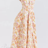 Encantador vestido midi de patchwork estampado con tirantes con cordones