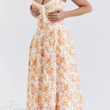 Encantador vestido midi de patchwork estampado con tirantes con cordones