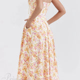 Encantador vestido midi de patchwork estampado con tirantes con cordones