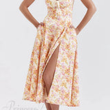 Encantador vestido midi de patchwork estampado con tirantes con cordones