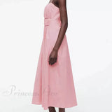 Elegante vestido midi plisado con tirantes