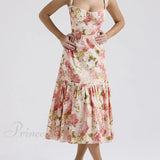 Vestidos midi florales sin espalda en un estilo suave y picante.