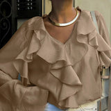Blusa de doble capa con volantes y lazo en Tencel