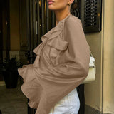 Blusa de doble capa con volantes y lazo en Tencel