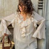 Blusa de doble capa con volantes y lazo en Tencel