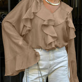 Blusa de doble capa con volantes y lazo en Tencel