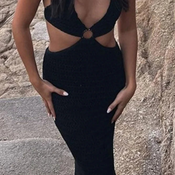 Vestido de espalda abierta con detalles en contraste
