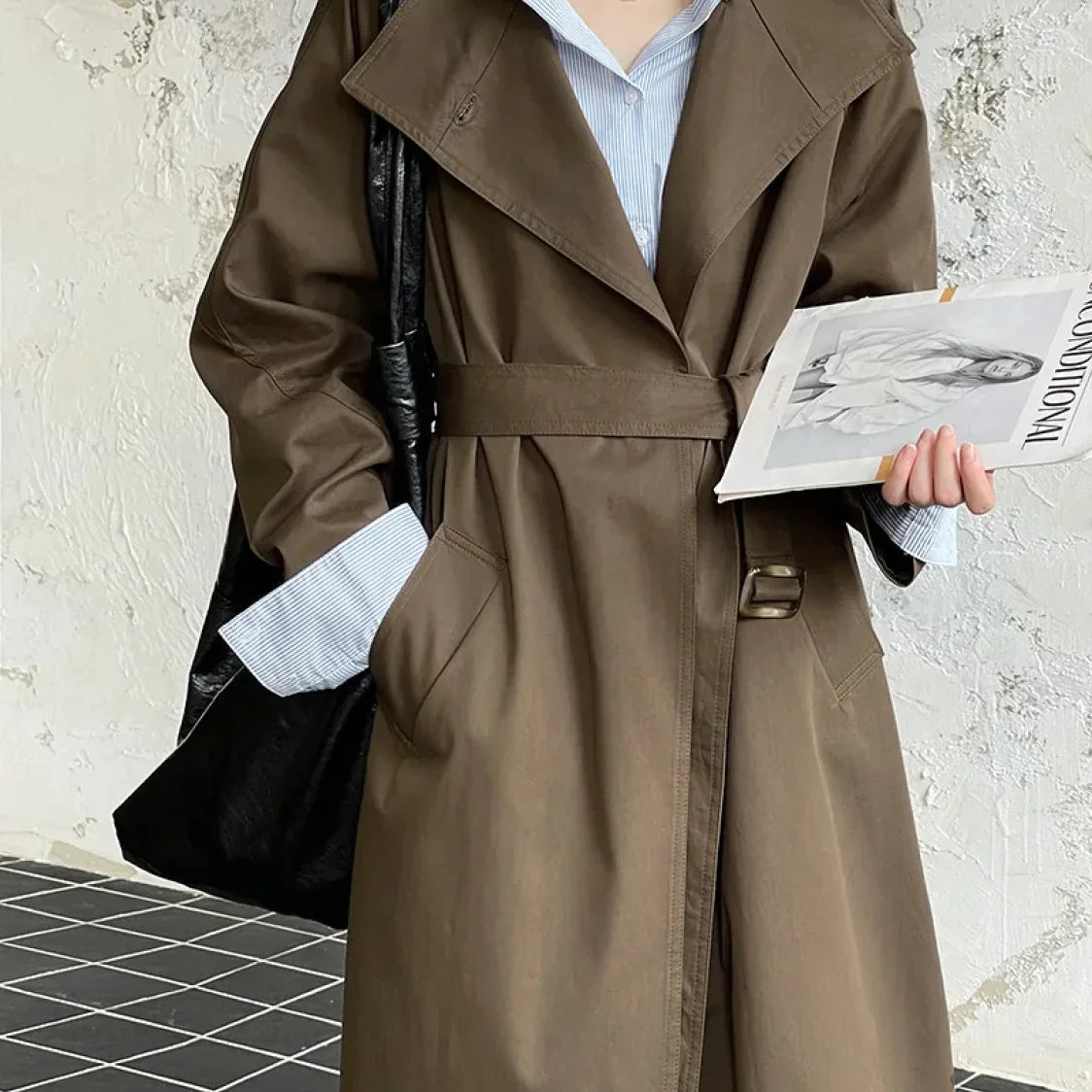 Gabardina con solapas anchas, abrigo holgado