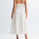 Elegante vestido midi bustier plisado
