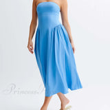 Elegante vestido midi bustier plisado