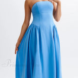 Elegante vestido midi bustier plisado