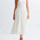 Elegante vestido midi bustier plisado