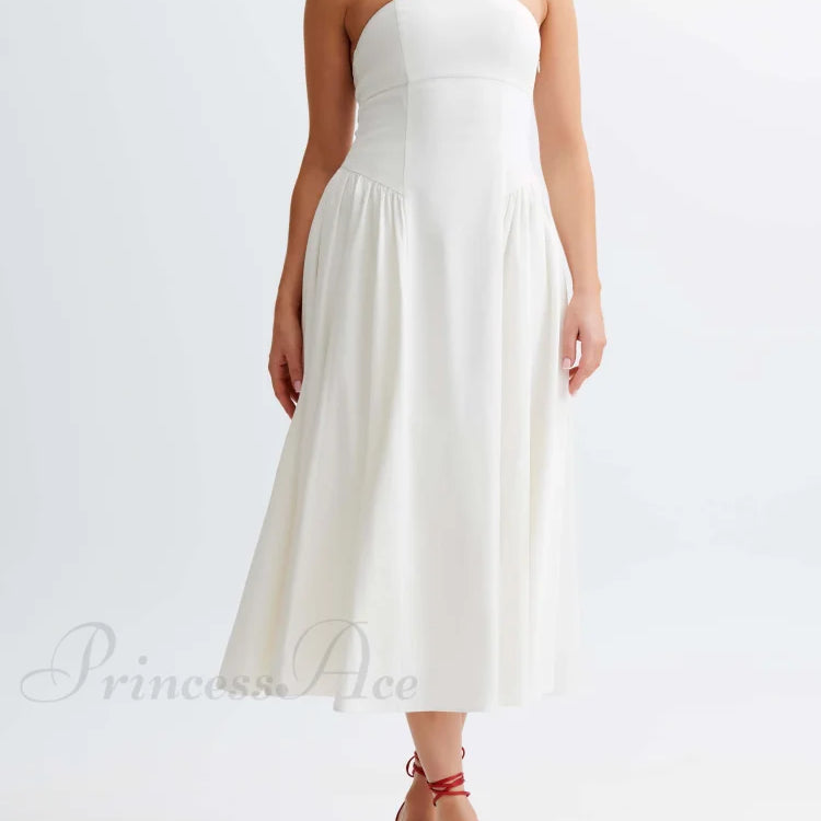 Elegante vestido midi bustier plisado