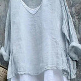 Camiseta de manga larga para mujer – Corte holgado – Cuello en pico – Hombros caídos – Tejido transpirable