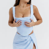 Conjunto de falda corsé larga para mujer – Satén – Corte entallado – Elegante abertura alta