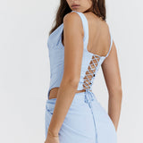 Conjunto de falda corsé larga para mujer – Satén – Corte entallado – Elegante abertura alta