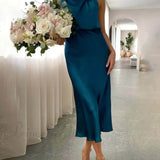 Vestidos midi sin mangas con cuello alto únicos y encantadores para damas de honor.