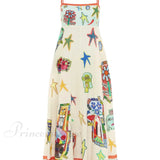 Vestido midi largo y elegante con tirantes y un estampado de grafiti único.