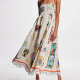 Vestido midi largo y elegante con tirantes y un estampado de grafiti único.
