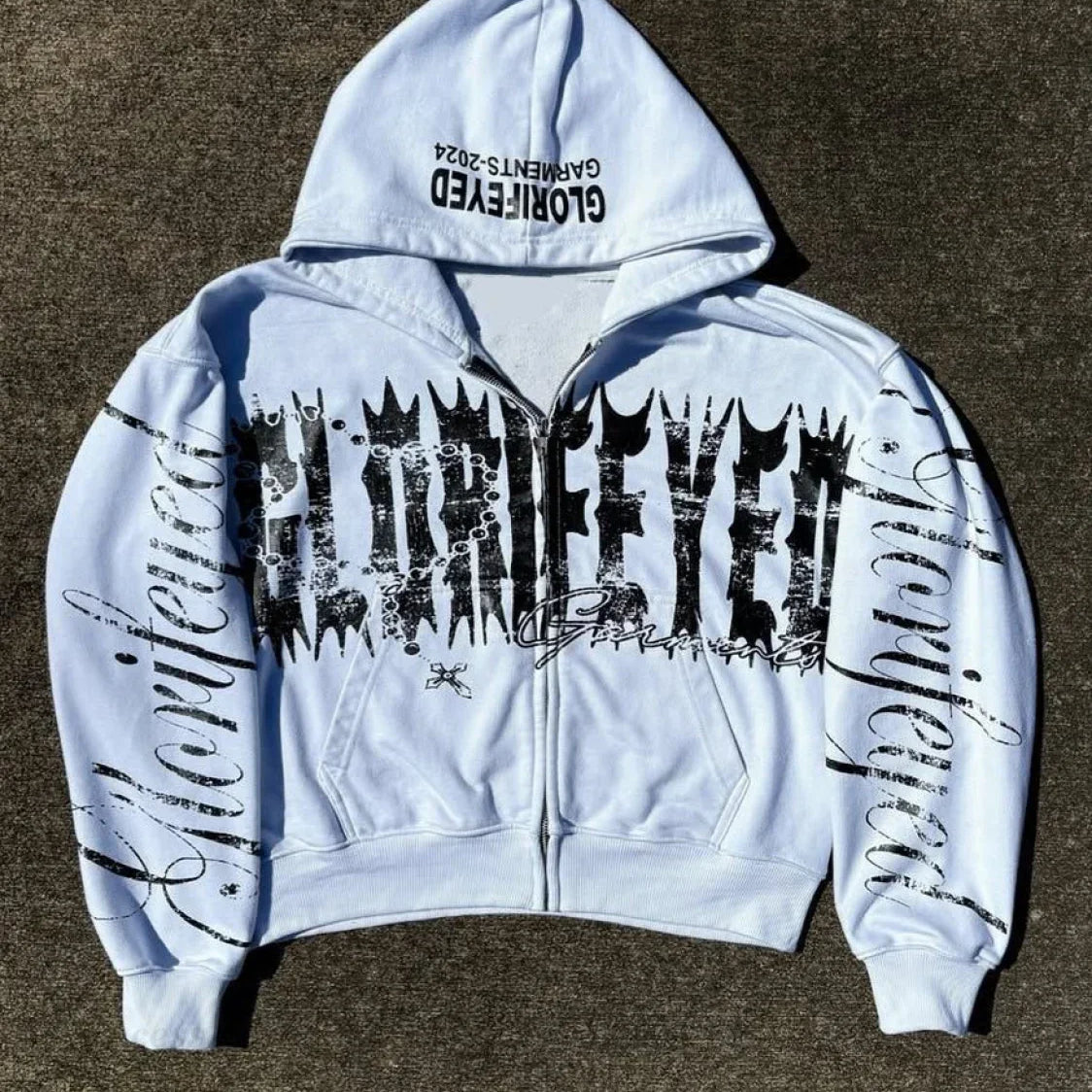 Sudadera retro con cremallera y estampado de letras único