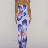 Vestido midi con tirantes y estampado floral morado único y encantador