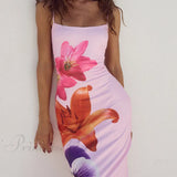 Vestido midi con tirantes y estampado floral morado único y encantador