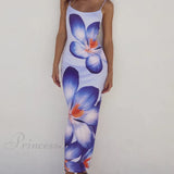 Vestido midi con tirantes y estampado floral morado único y encantador