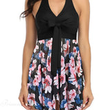 Conjunto de tankini estampado de dos piezas con escote en V y espalda abierta
