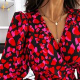 Vestido cruzado para mujer - Mangas largas - Bajo con volantes - Corte favorecedor