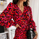 Vestido cruzado para mujer - Mangas largas - Bajo con volantes - Corte favorecedor