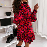 Vestido cruzado para mujer - Mangas largas - Bajo con volantes - Corte favorecedor