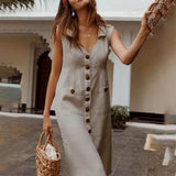 Kim - Vestido de verano cómodo con cierre de botones y bolsillos delanteros.