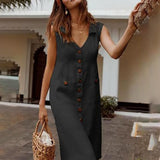 Kim - Vestido de verano cómodo con cierre de botones y bolsillos delanteros.