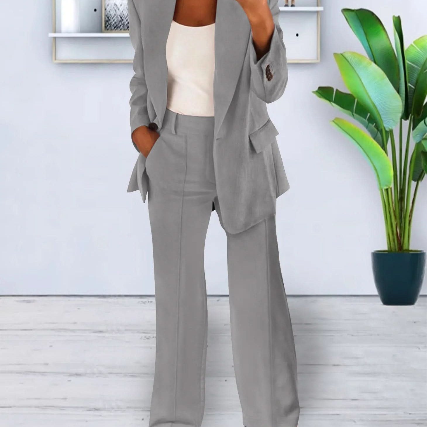 Traje de pantalón para mujer - Corte entallado - Tejido elegante - Atuendo chic y versátil