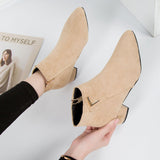 Botines de mujer – Piel lisa – Punta puntiaguda – Tacón ancho – Cierre con cremallera