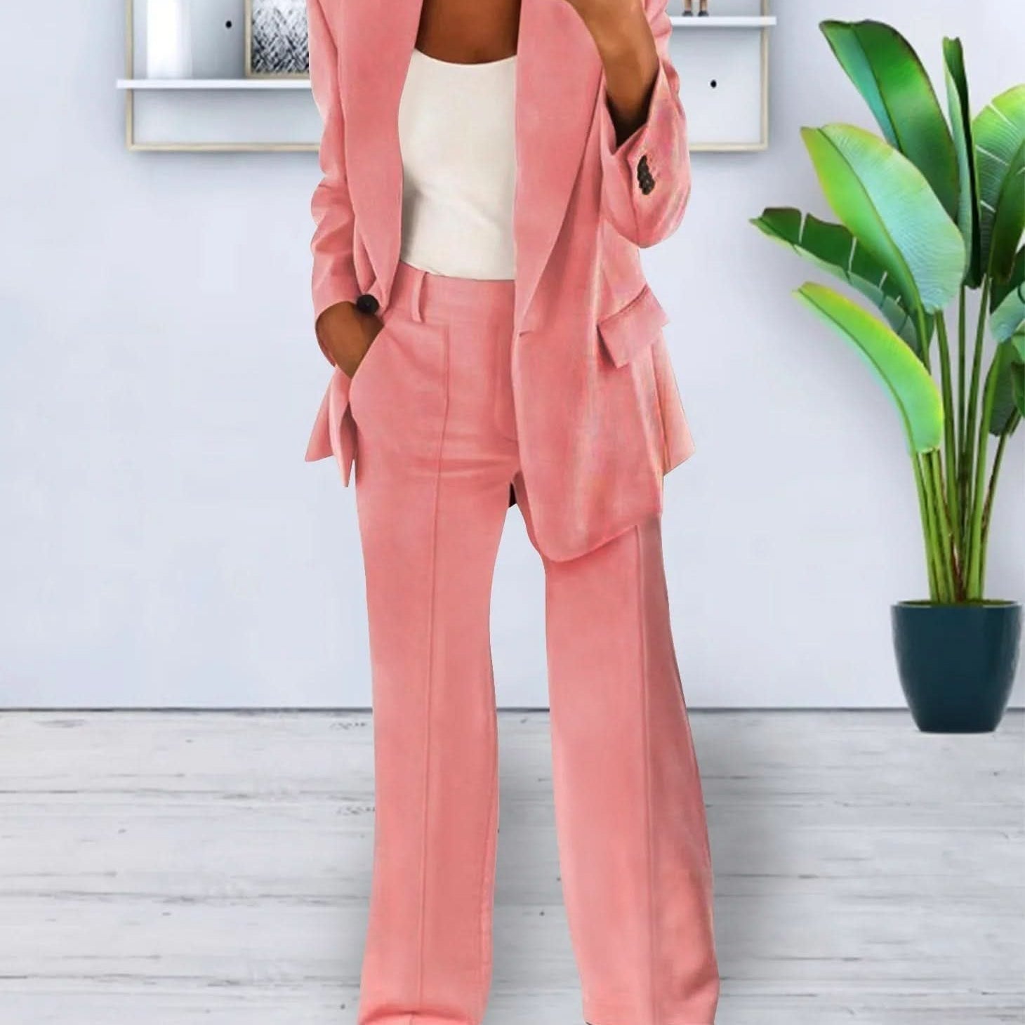 Traje de pantalón para mujer - Corte entallado - Tejido elegante - Atuendo chic y versátil