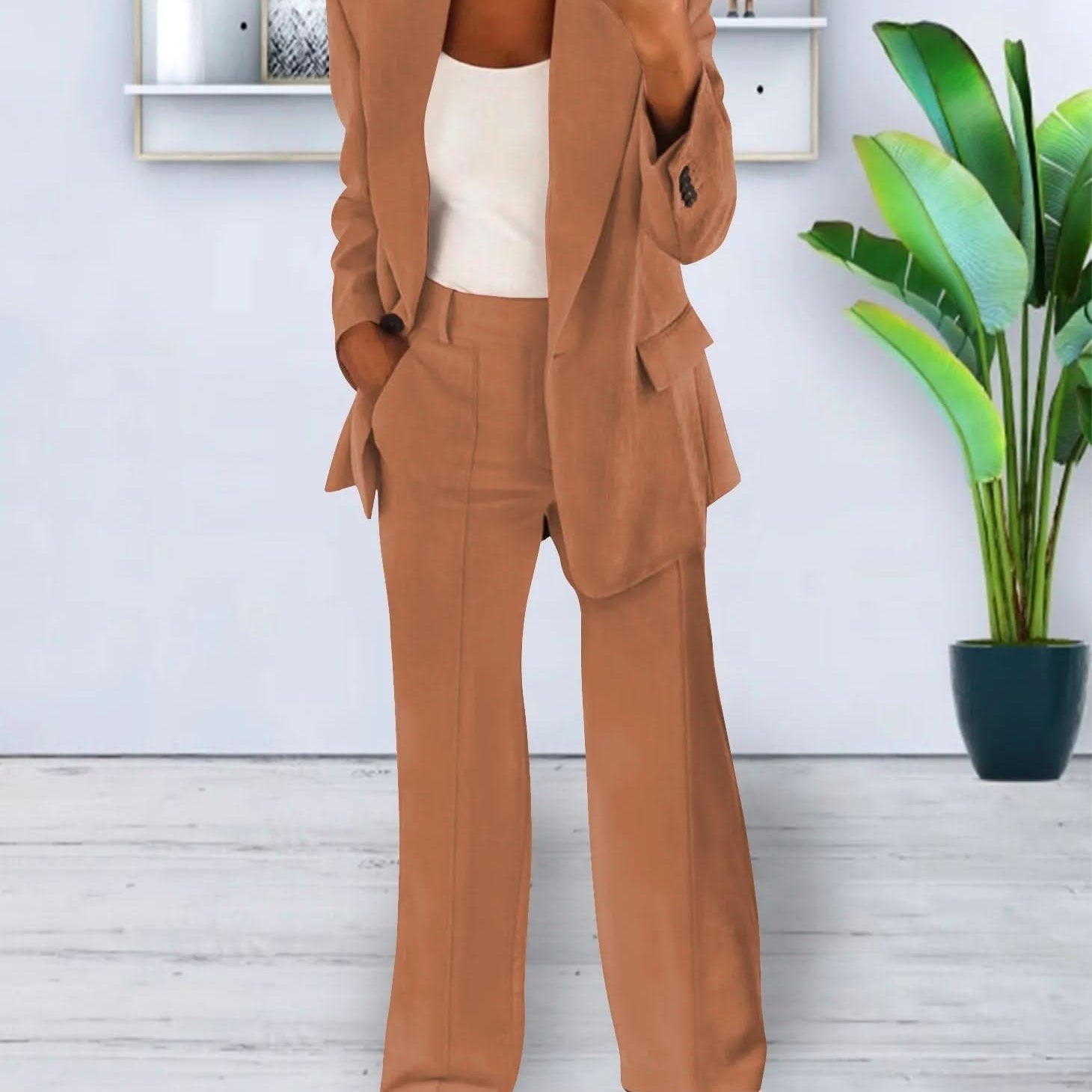 Traje de pantalón para mujer - Corte entallado - Tejido elegante - Atuendo chic y versátil