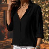 Blusa de mujer en tejido ligero – Corte holgado – Mangas 3/4 – Botones elegantes