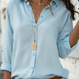 Blusa de mujer en tejido ligero – Corte holgado – Mangas 3/4 – Botones elegantes