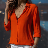 Blusa de mujer en tejido ligero – Corte holgado – Mangas 3/4 – Botones elegantes