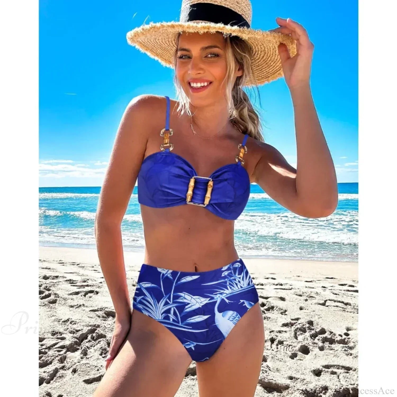 Conjunto de pareo de dos piezas con estampado de bambú vintage