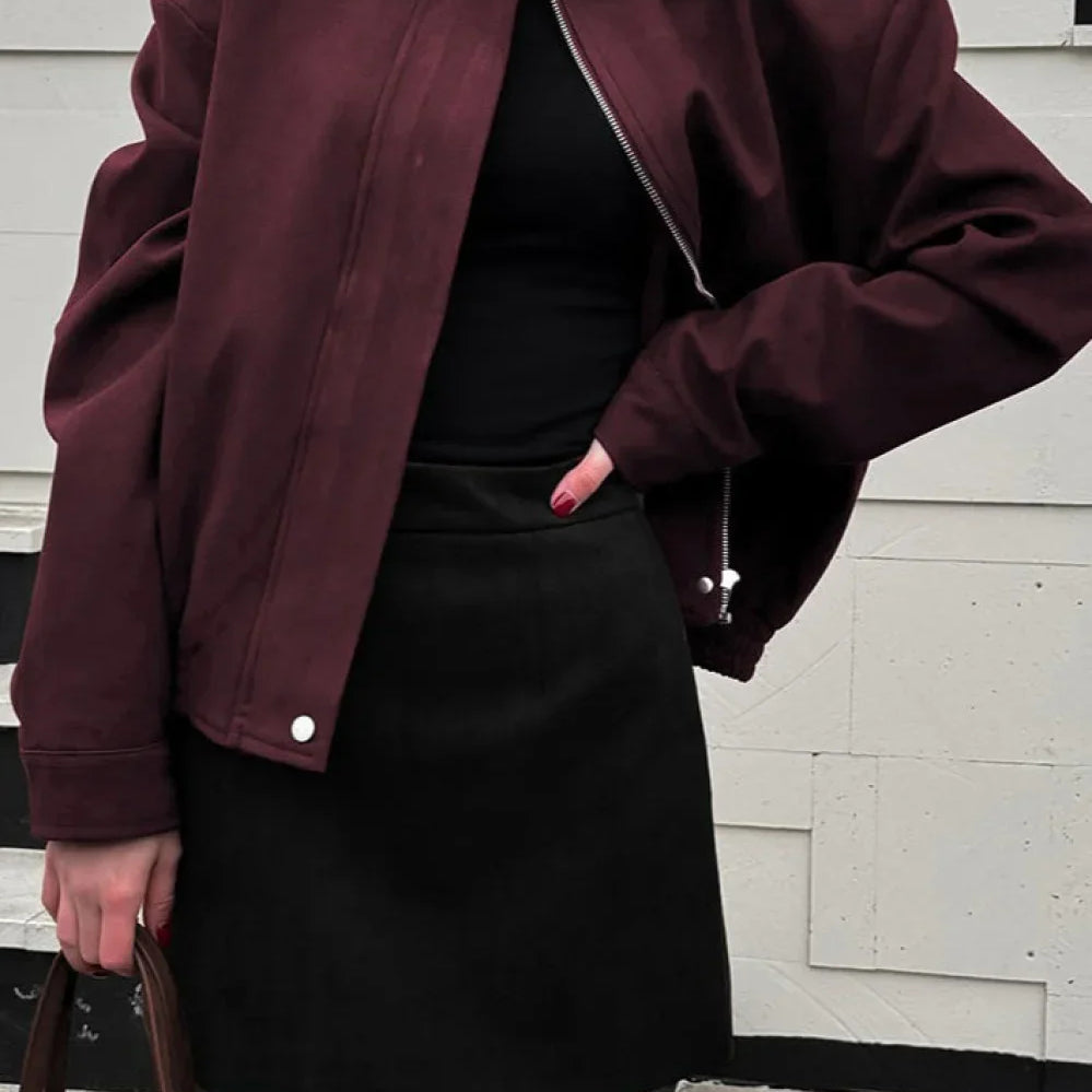 Chaqueta utilitaria vintage en ante burdeos