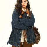 Chaqueta utilitaria vintage en denim bordado con solapas anchas