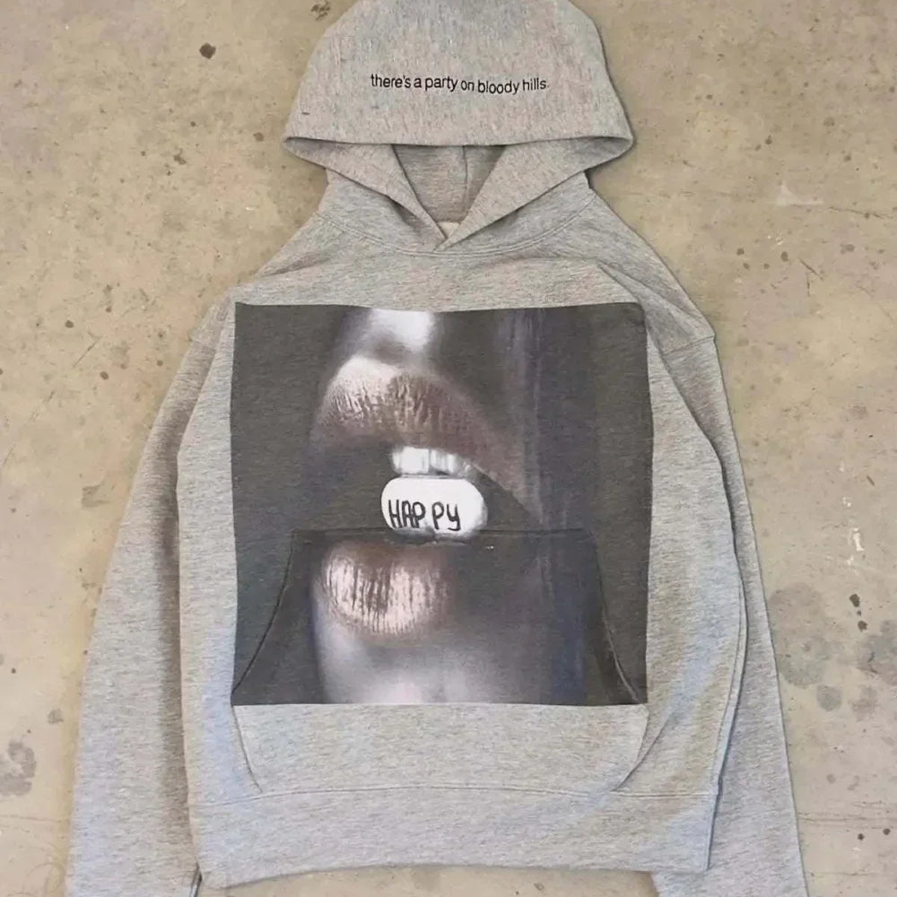 Sudadera con capucha y estampado gráfico Harajuku vintage de moda