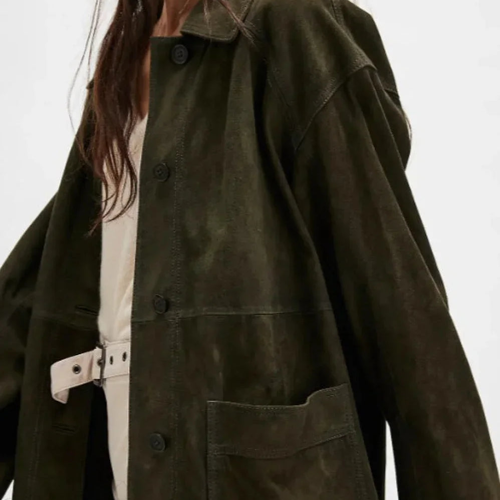 Chaqueta sencilla vintage de ante con botonadura sencilla