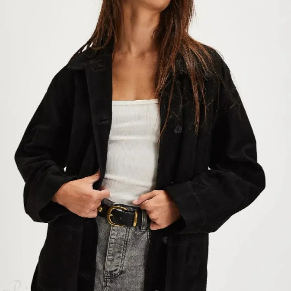 Chaqueta sencilla vintage de ante con botonadura sencilla